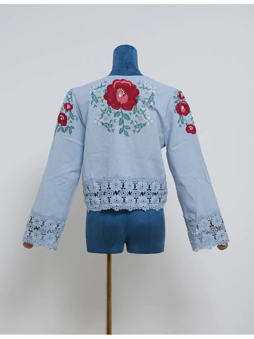 Boho Embroidery Lace Hem Blouse