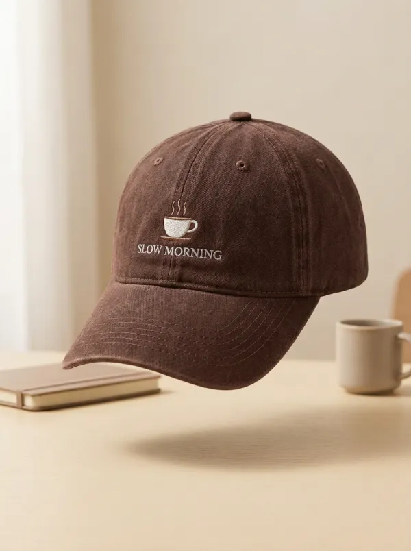 Comfort Coffee-Lover Slow-Morning Embroidered Unisex Baseball Cap