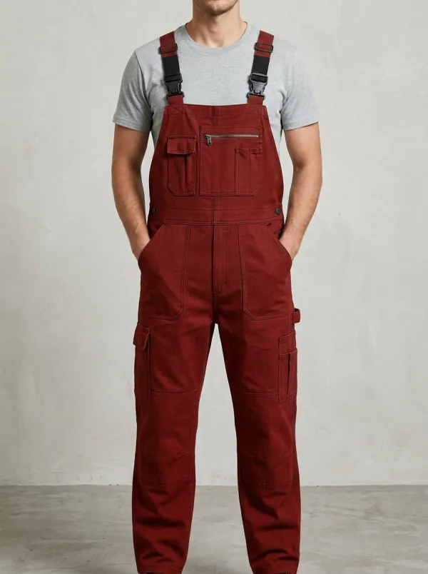 Men's Training Inspired Multi-Pocket Cargo Bib Work Overalls