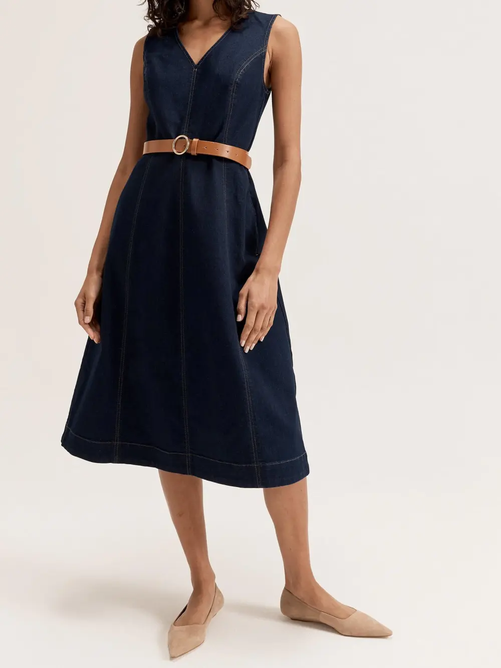 V Neck Sleeveless Denim Dresses