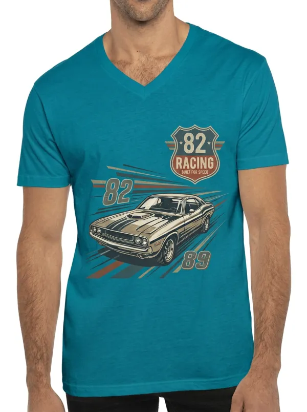 Men's Vintage Racing Car 82 Built For Speed Printed V-Neck T-Shirt