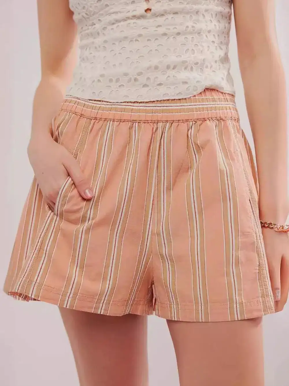 Cotton-Blend Striped Elastic Waist Shorts