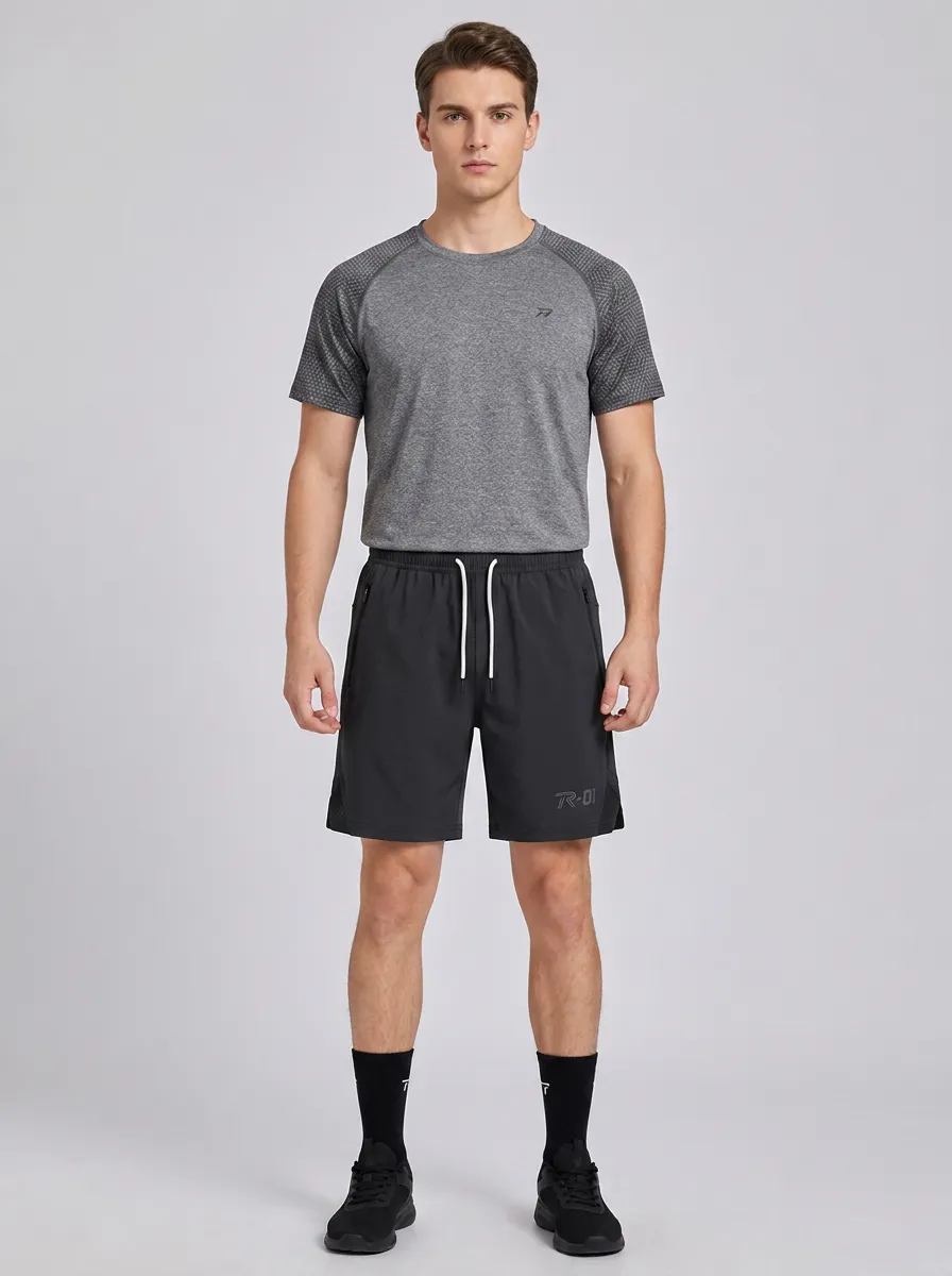 Men's Athletic Gym Fitness Textured Pattern Printed Sportswear Set