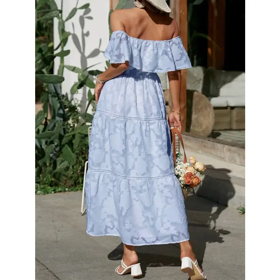 Ruched Off Shoulder Short Sleeve Midi Dress