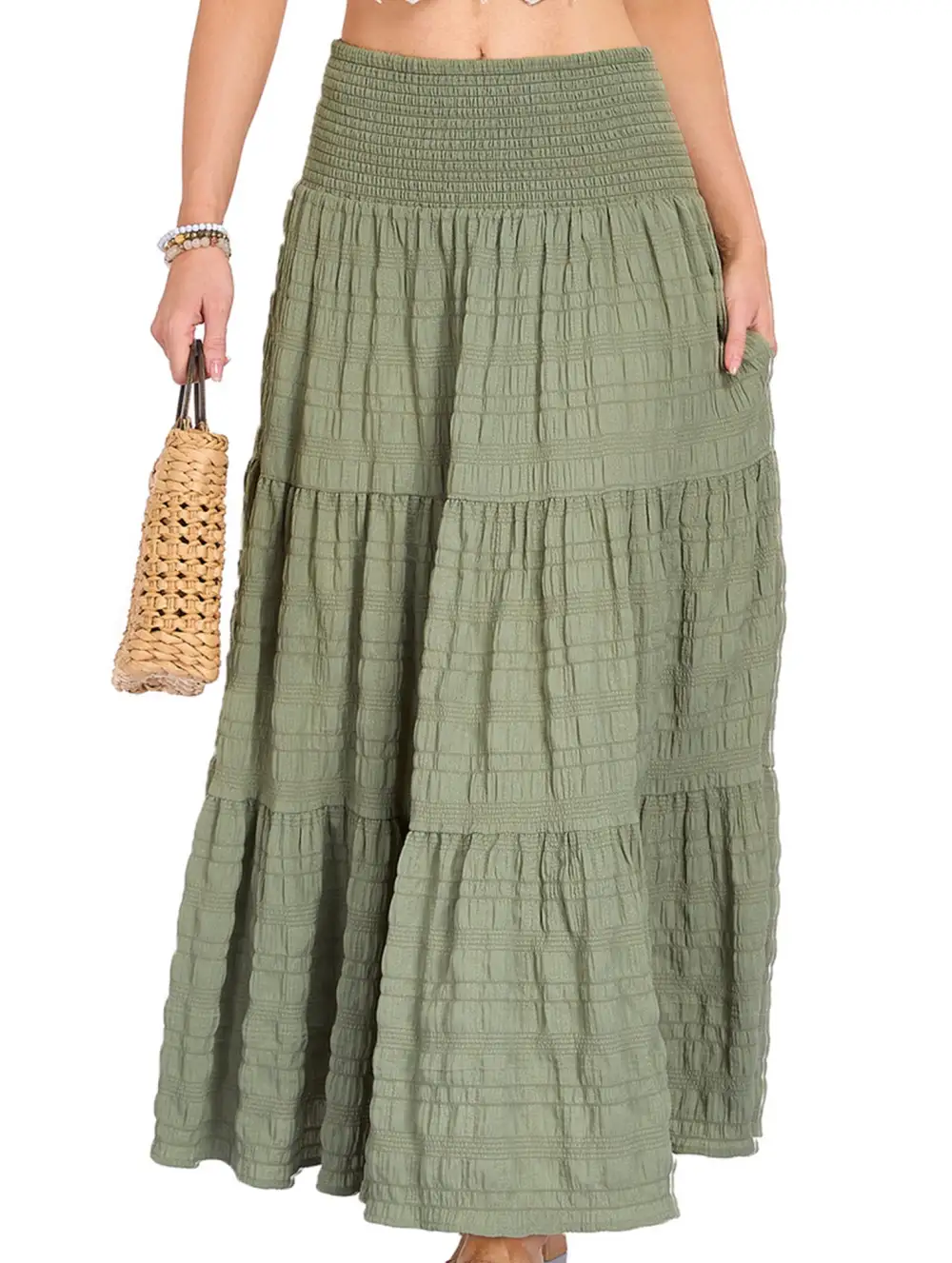 Elastic Waist Pocket Maxi Skirt