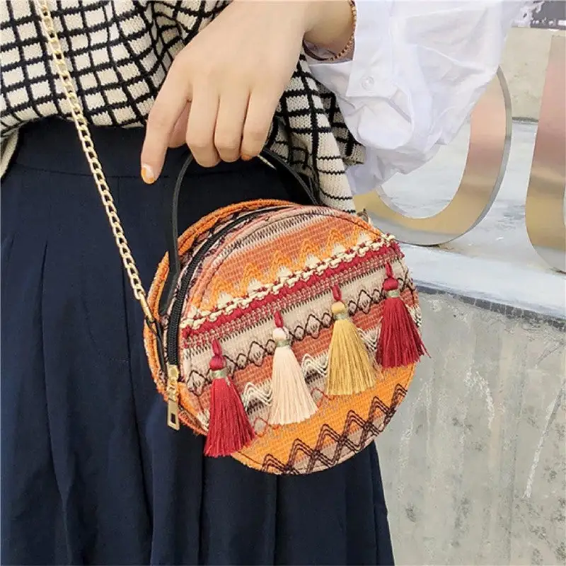 All-match Zippered Casual Print Round Bag