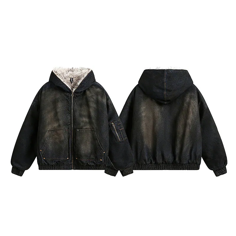 Washed Denim High-Neck Jacket