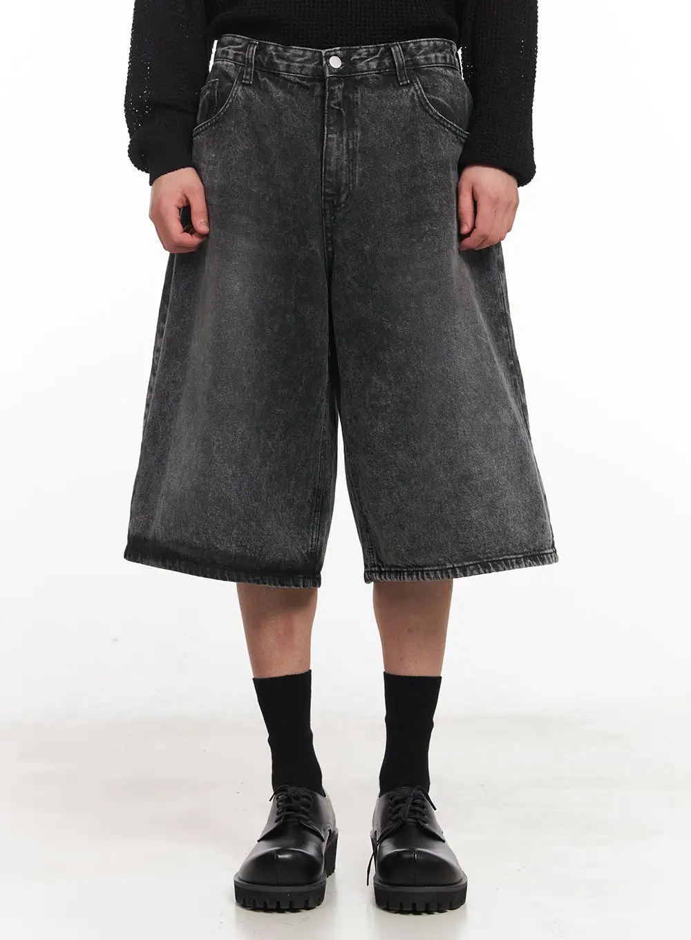 Men's Streetwear Washed Wide-Fit Denim Shorts