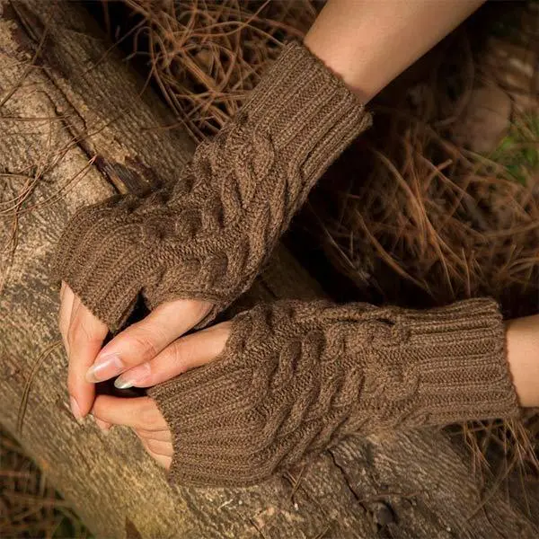 Women'S Half Finger Warm Thick Wool Gloves 37280337C