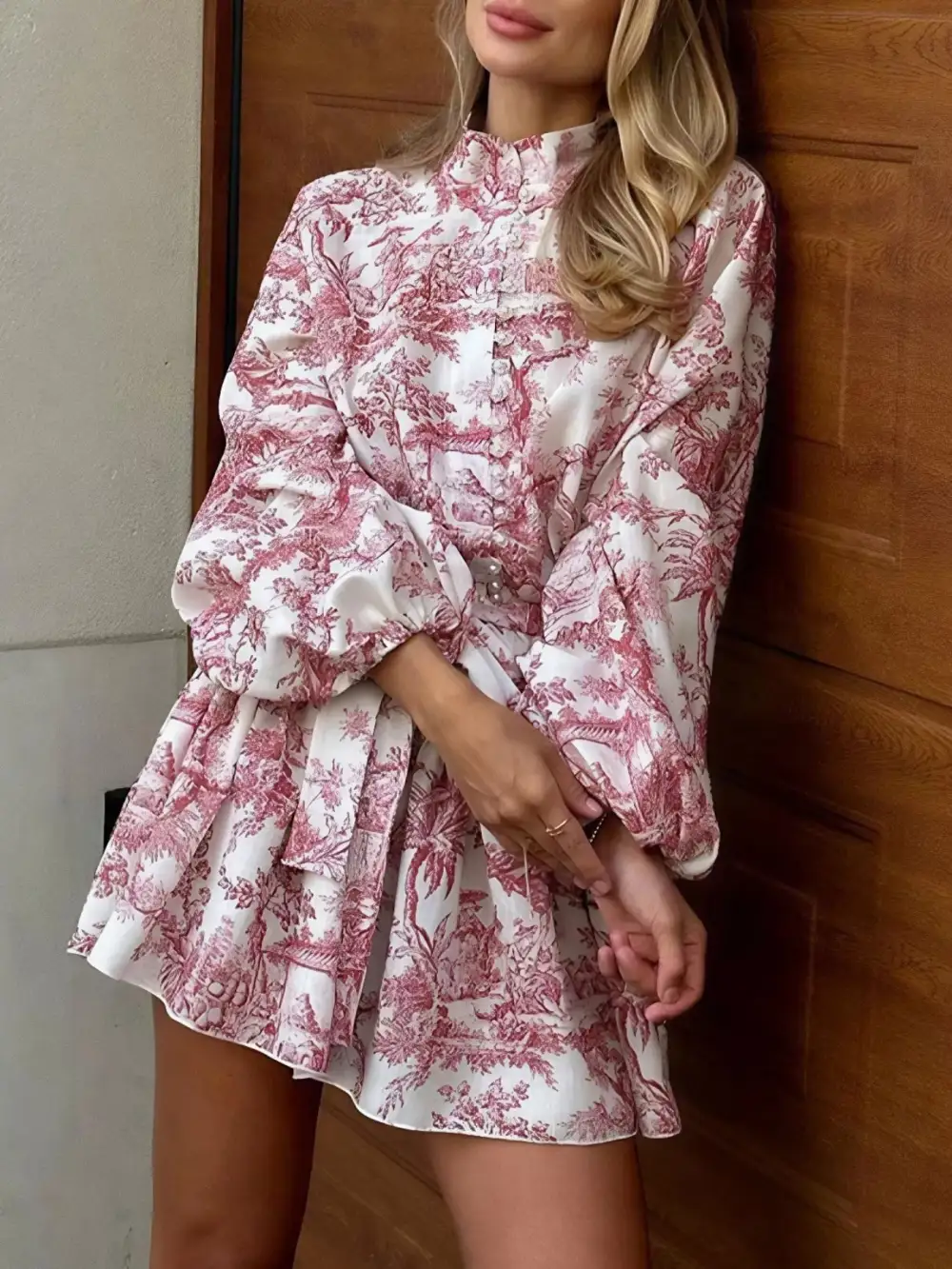 Layered Detail Printed Tie Waist Dress
