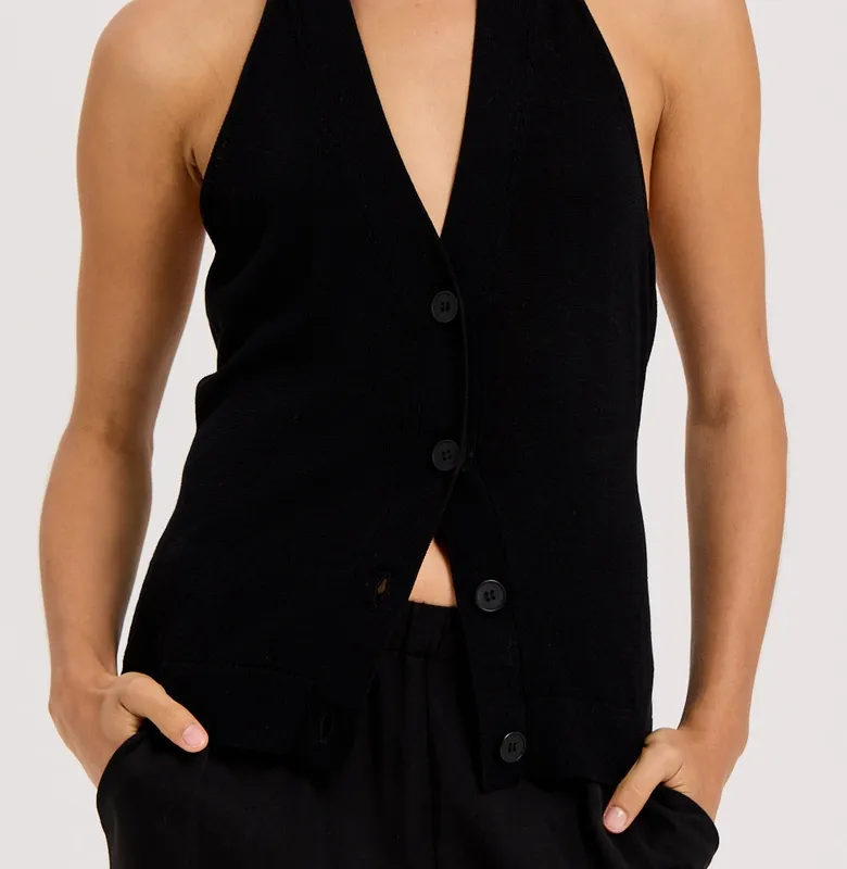 Black Open Back Halter Knit Vest