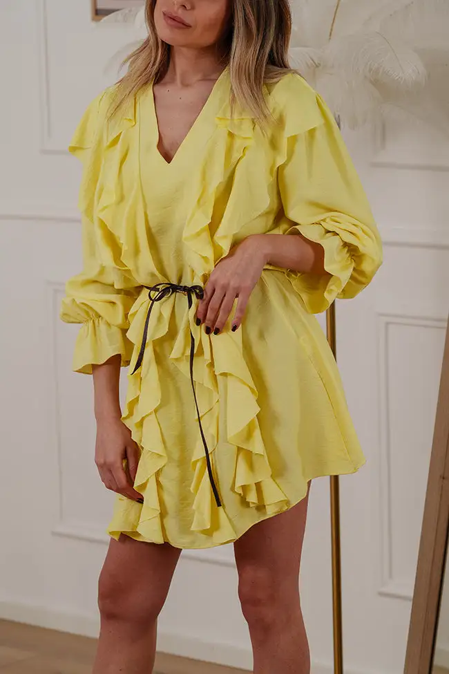 Mini V Neck Linen Blend Dress