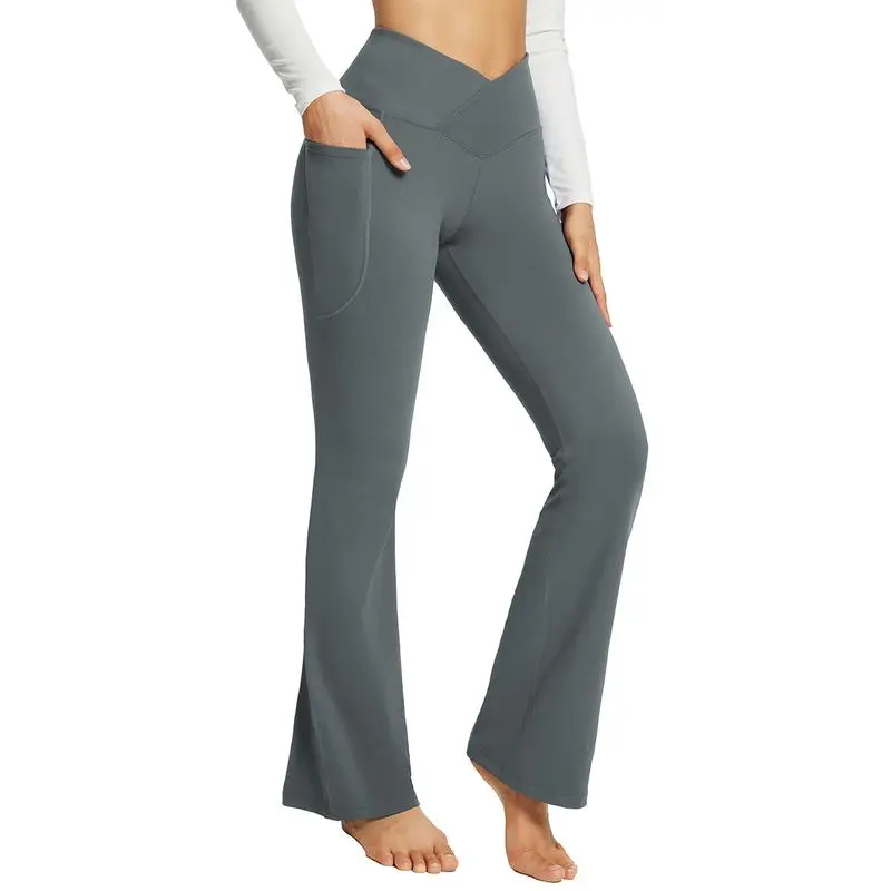 Women’s V Crossover Flare Leggings with Pockets – Flattering Fit. Effortless Stretch. All-Day Confidence.