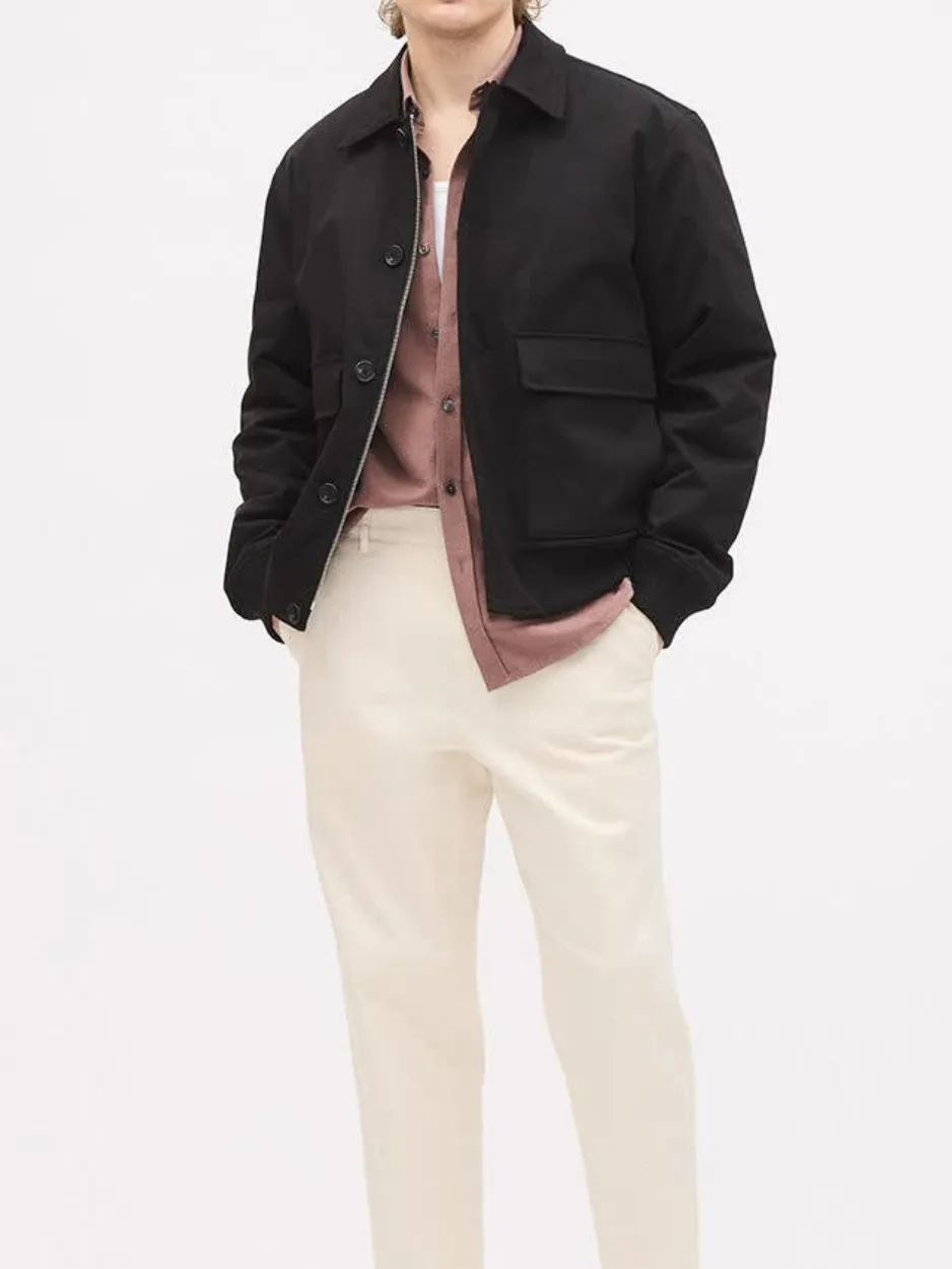 Black Long Sleeve Twill Bomber Jacket