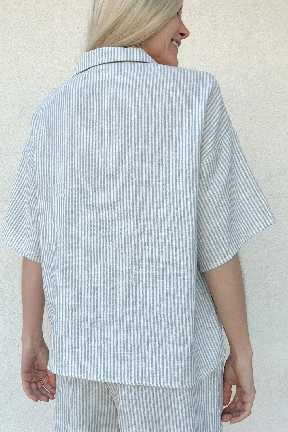 Linen Blend Striped Button Front Button Down Shirt