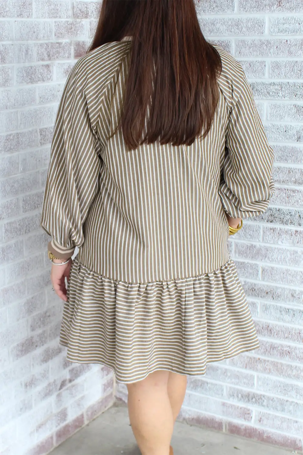 Striped Zip Front Ruffle Mini Dress
