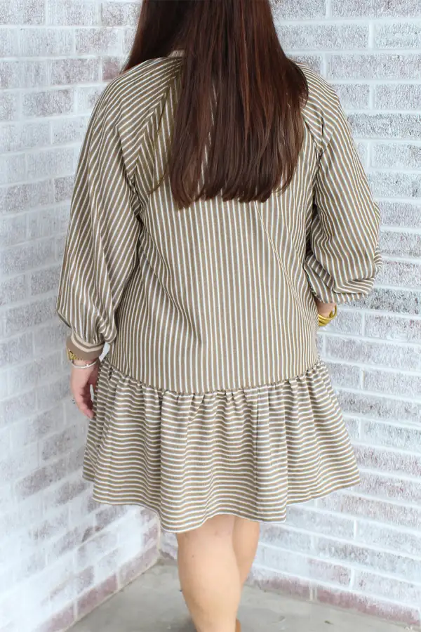 Striped Zip Front Ruffle Mini Dress