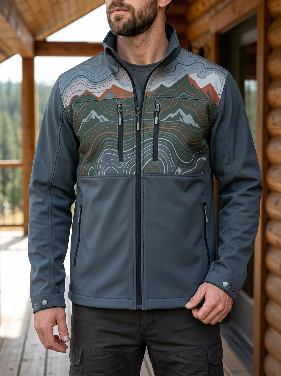 Men's Outdoor Hiking Mountain Topographic Rugged Terrain Jacket