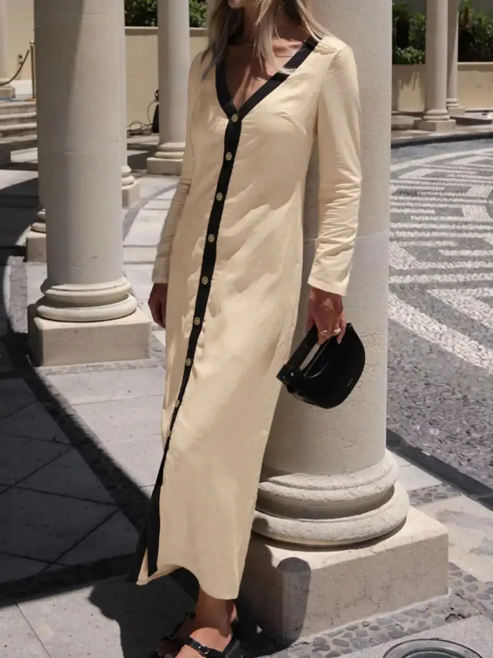 Finish Button Front Midi Dress