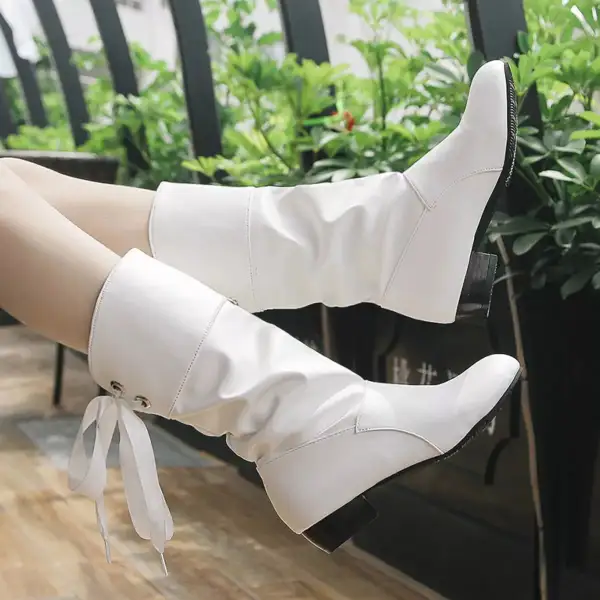 Feminine Round Toe Block Heels Boots