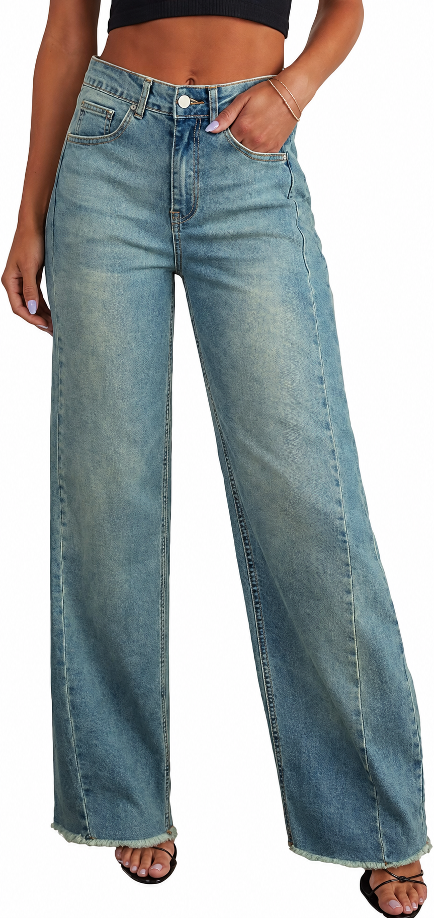 Women’s Wide Leg Jeans High Waisted Stretchy Denim Pants