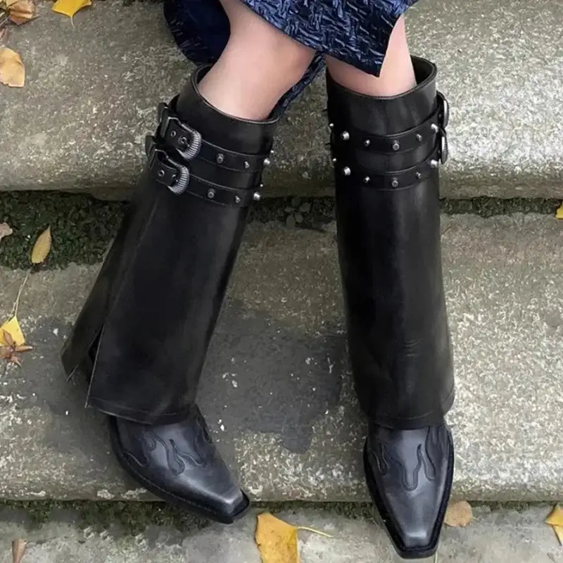 Cowboy Square-Toe Square-Heel Knee-High Boots