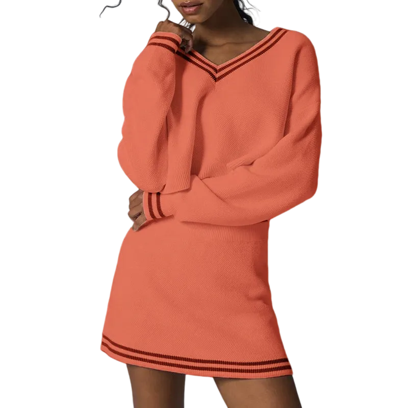 Women’s 2-Piece Knit Sweater & Mini Skirt Set – Casual Fall Lounge & Travel Outfit