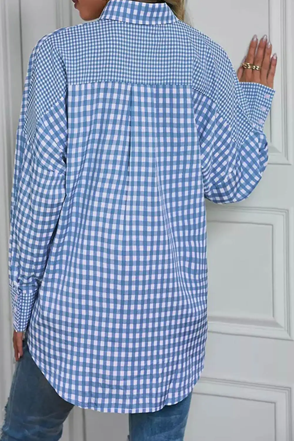 Plaid Patchwork Button Up Long Sleeve Shirt