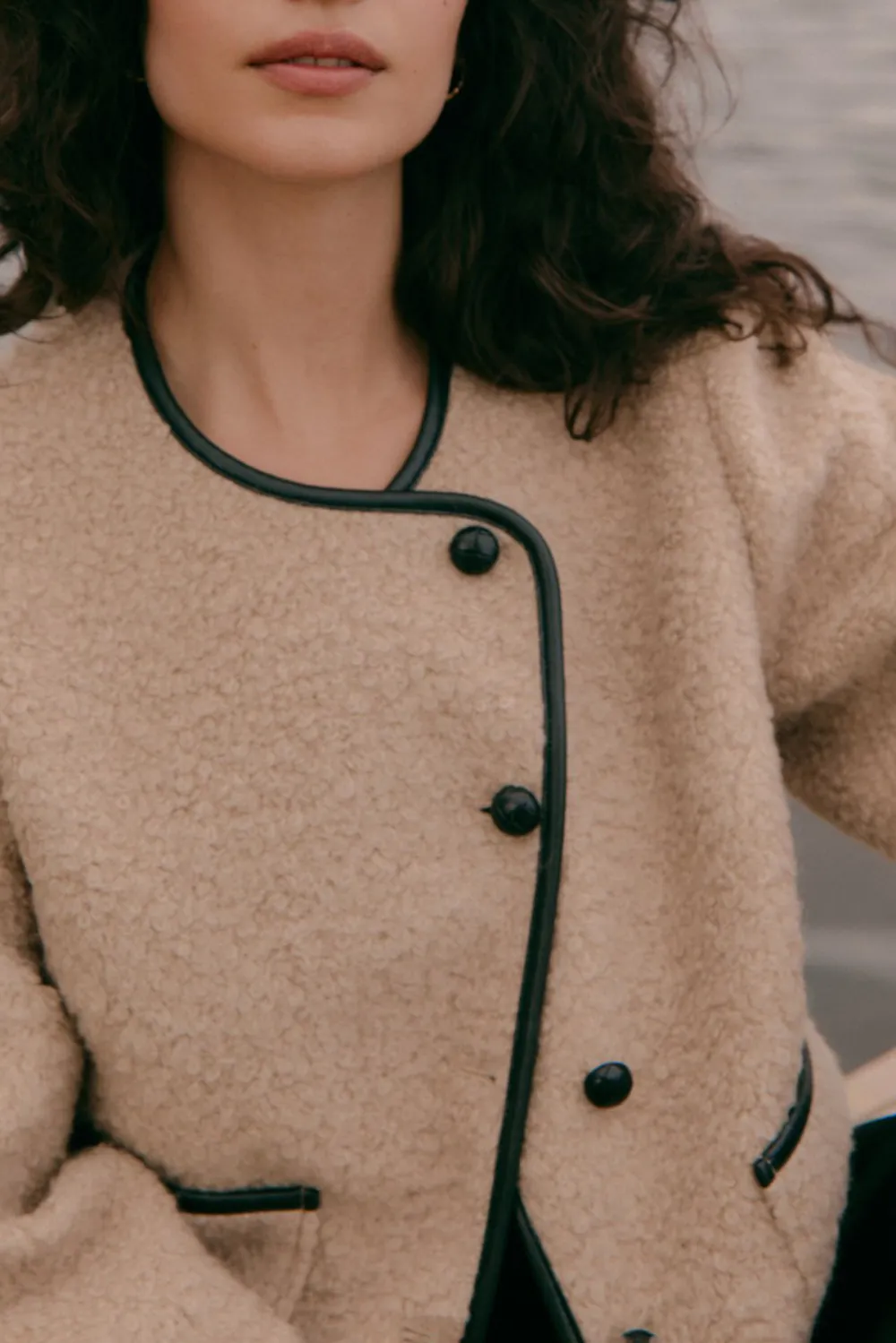 Shearling Trimmed Button Front Jacket