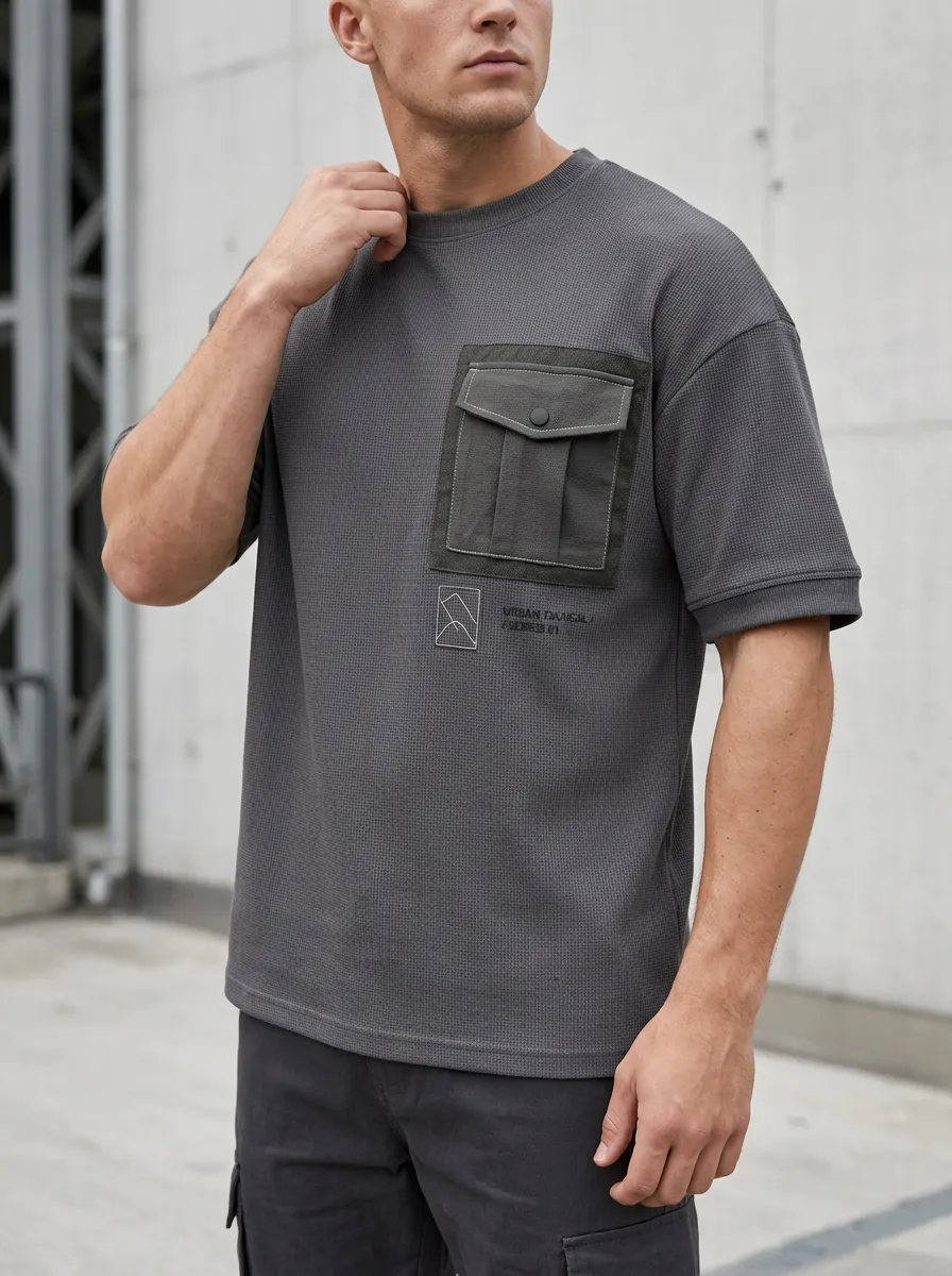 Practical Graphic Print Silhouette Men's Cargo Pocket T-Shirt