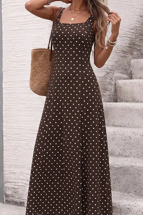 Dot Print Square Neck Retro Dress