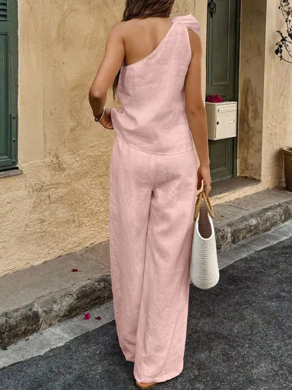 One-shoulder Embellished Top and Pants Set