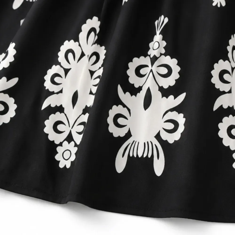 V Neck Printed Damask Midi Dress
