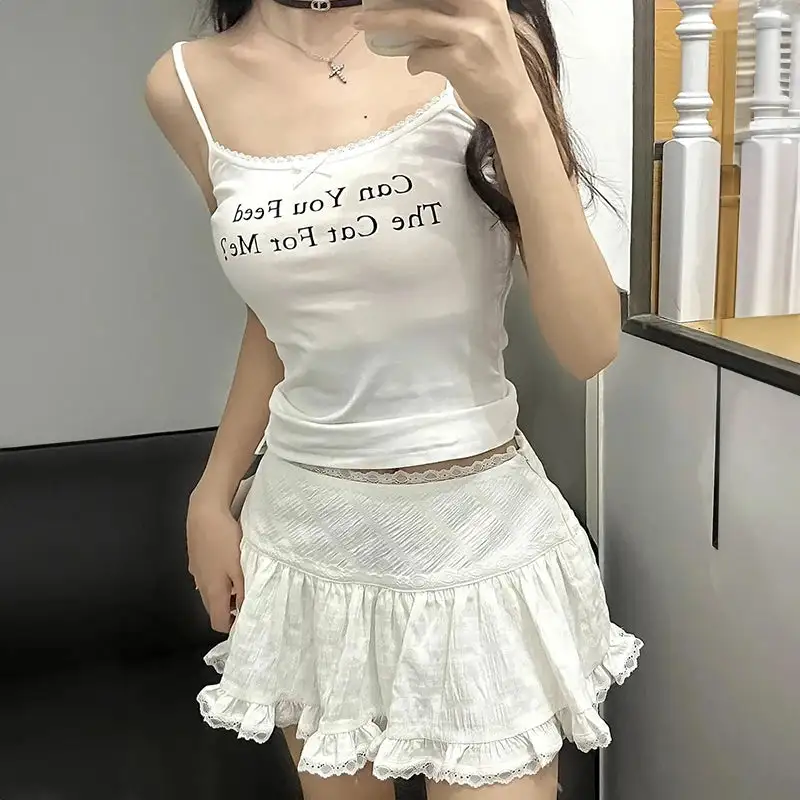 A-Line Lace-Trim Ruffled Skirt