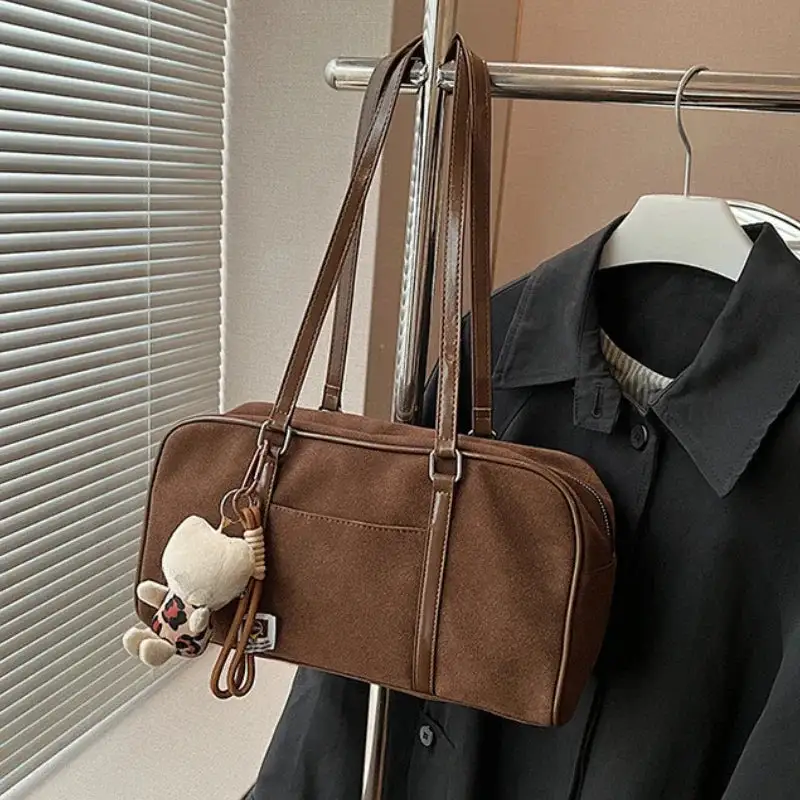 Elegant Faux Suede Saddle Bag Minimalist Shoulder