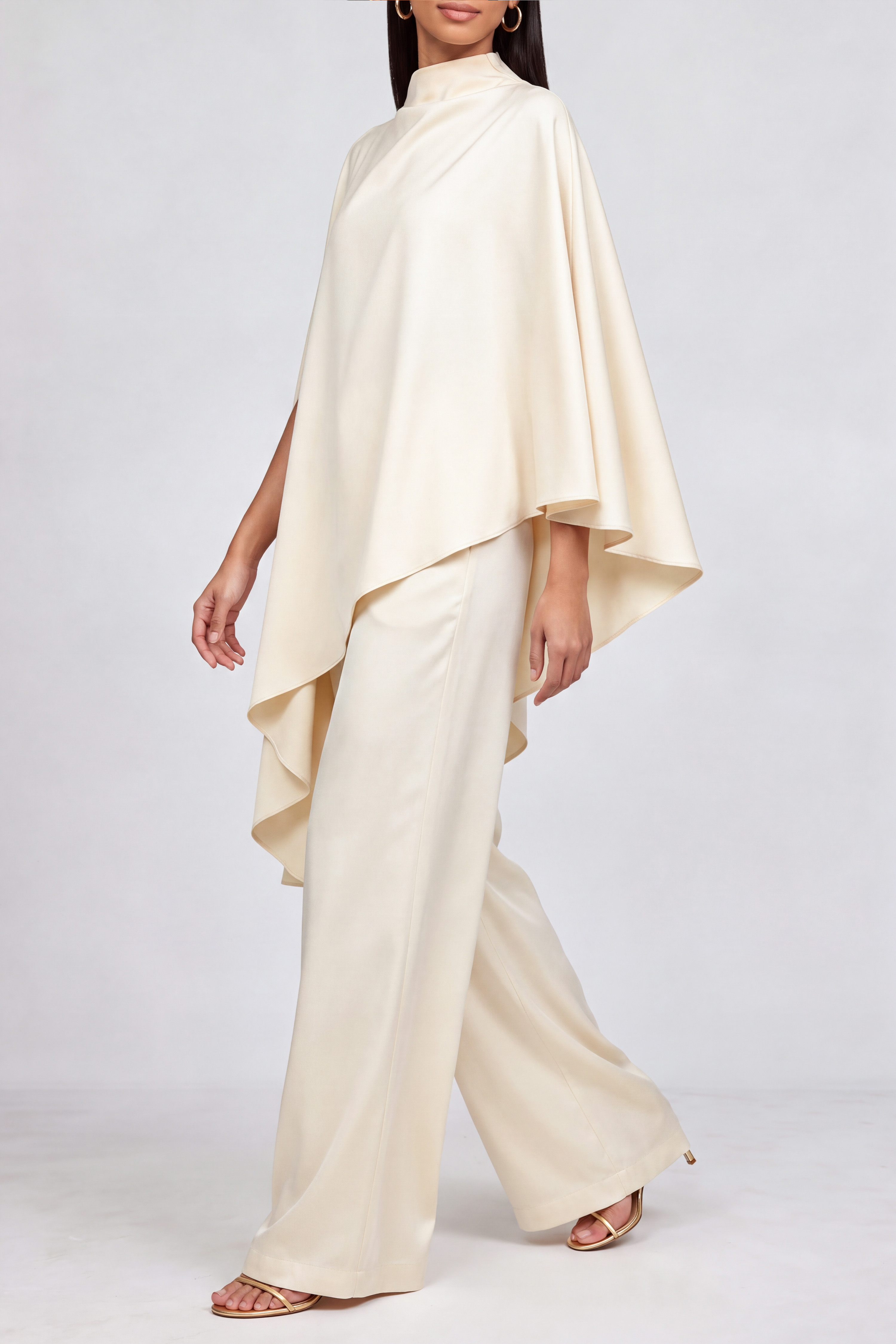 Classic High Neck Asymmetrical Matching Pants Set