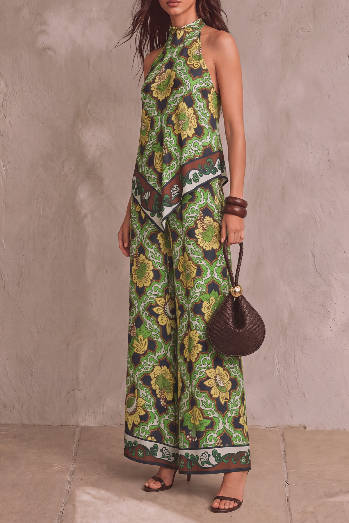 Halter Neck Floral Matching Pants Set