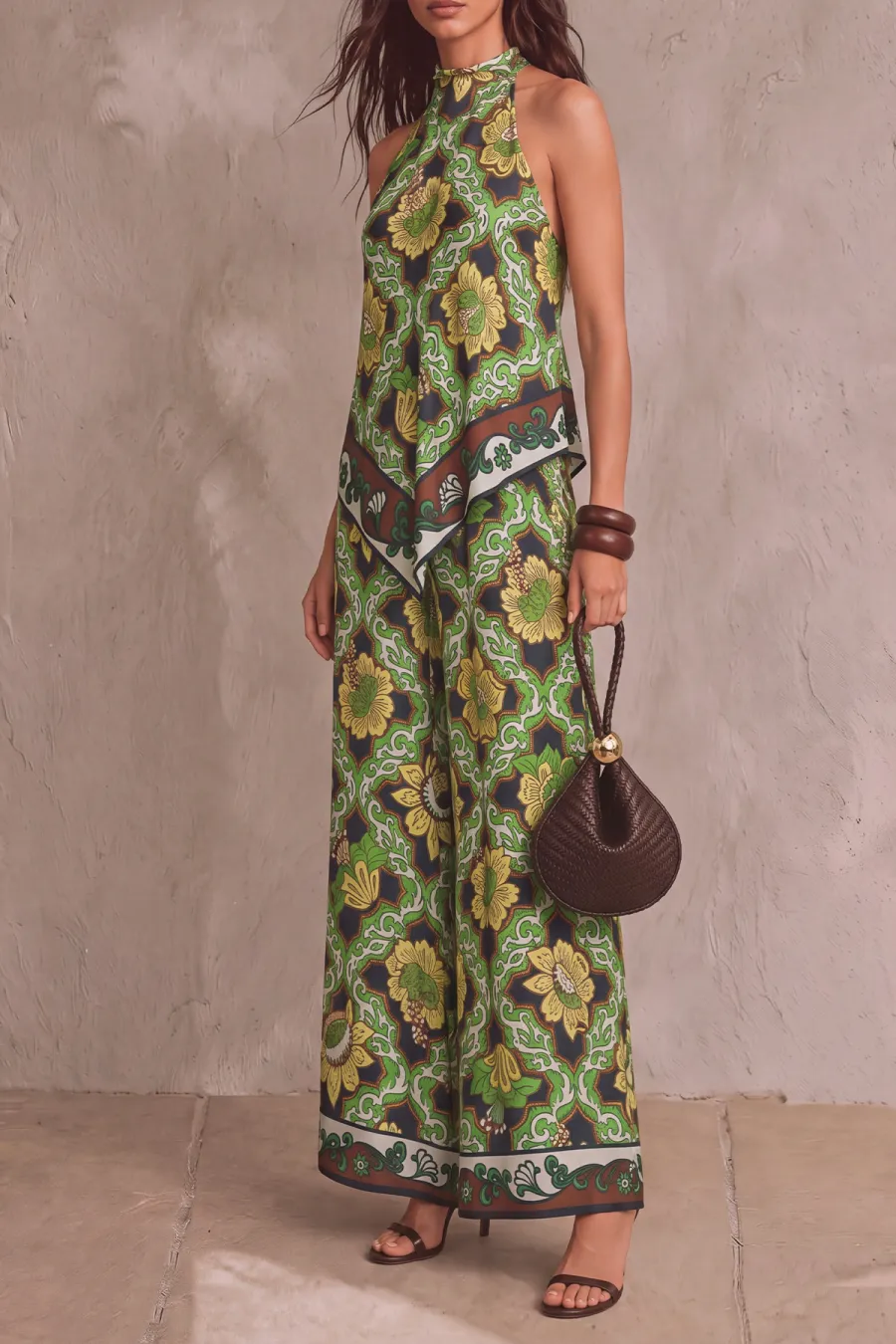 Halter Neck Floral Matching Pants Set