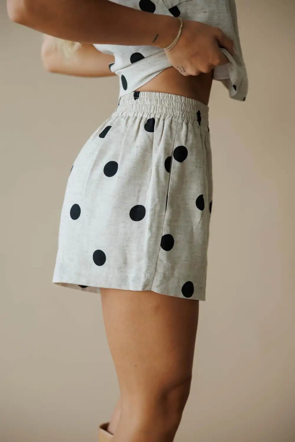 Classic Linen Blend Polka Dot Casual Shorts