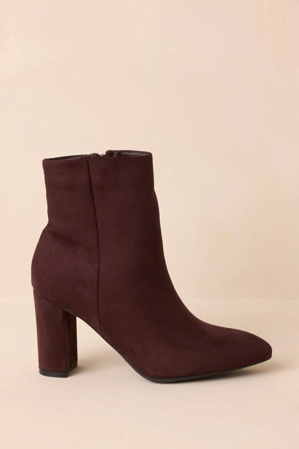 Faux Suede Pointed Toe Block Heel Ankle Boots
