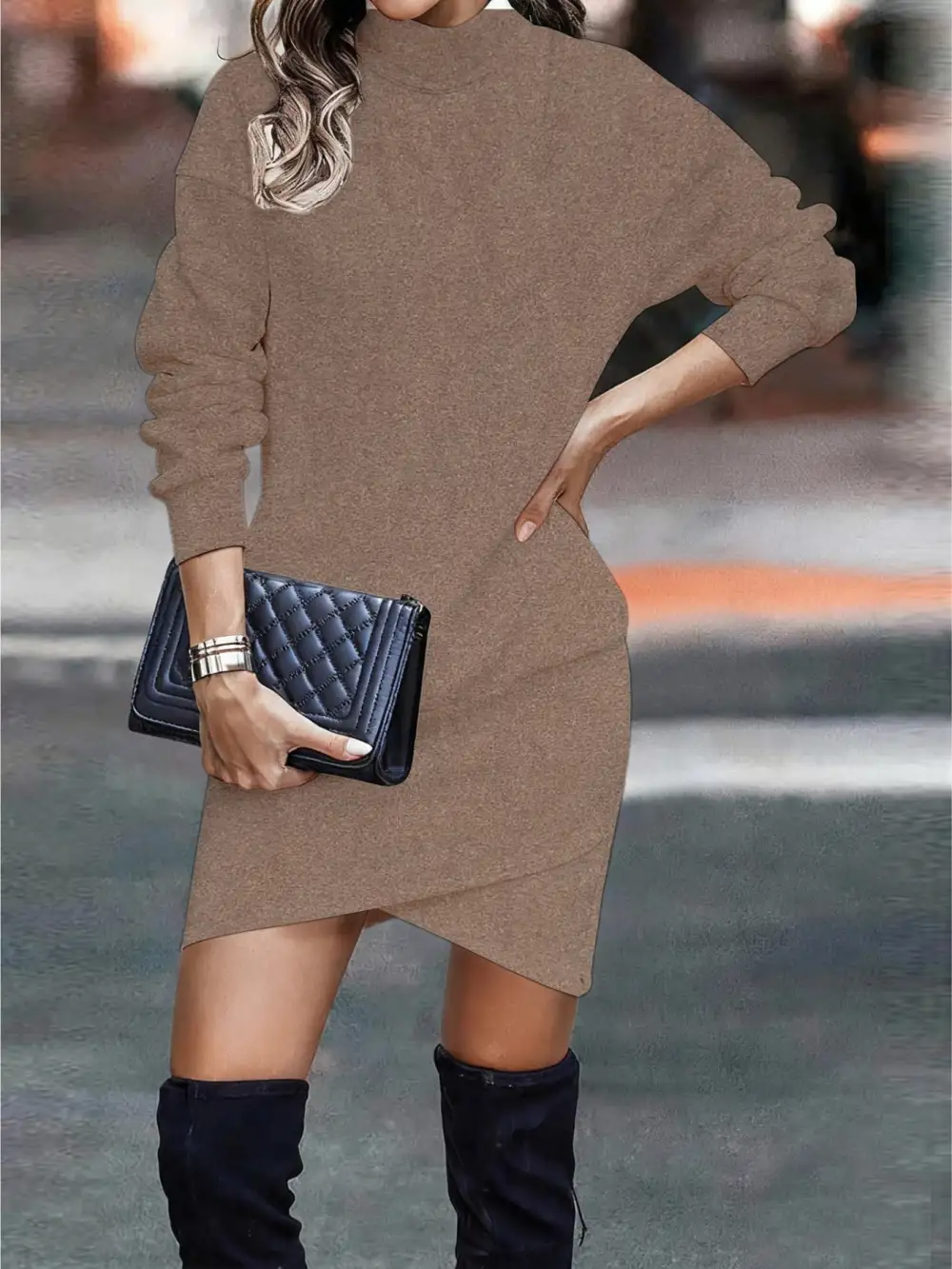 Polished Detail Long Sleeve Mini Dress