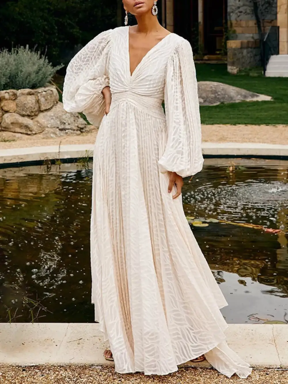 V Neck Long Sleeve Maxi Dress
