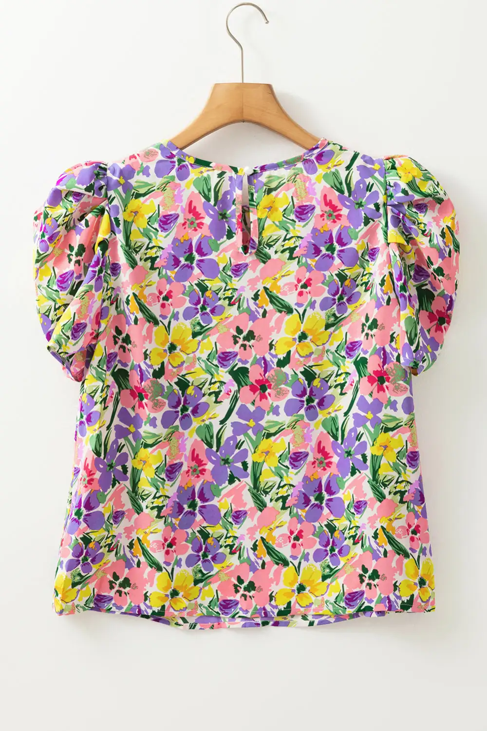Floral Crew Neck Puff Sleeve Blouse