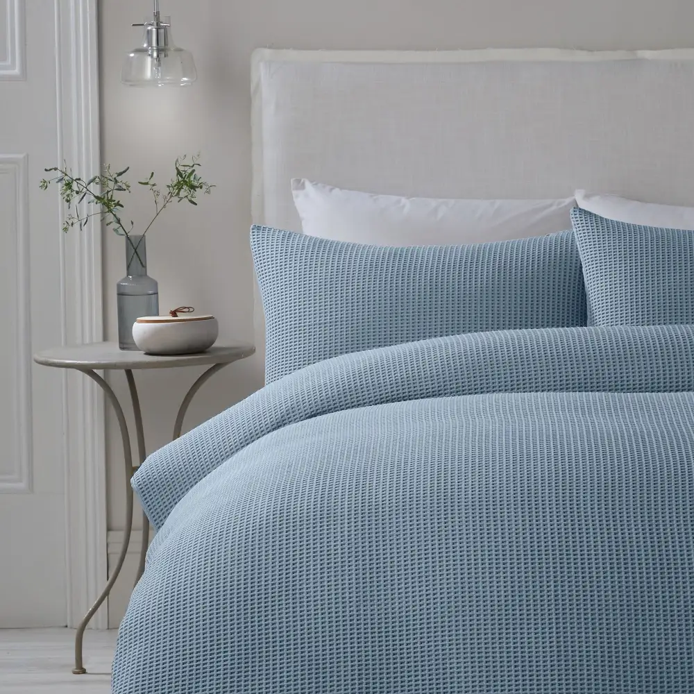 Waffle Textured Plain Duvet Cover Set