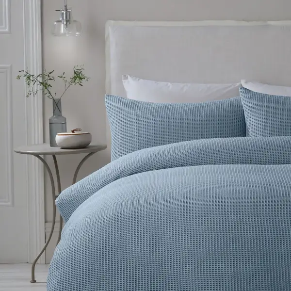 Waffle Textured Plain Duvet Cover Set