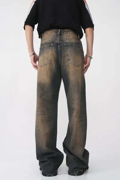 Refined Raw-Hem Washed Stretch Straight Leg Jeans