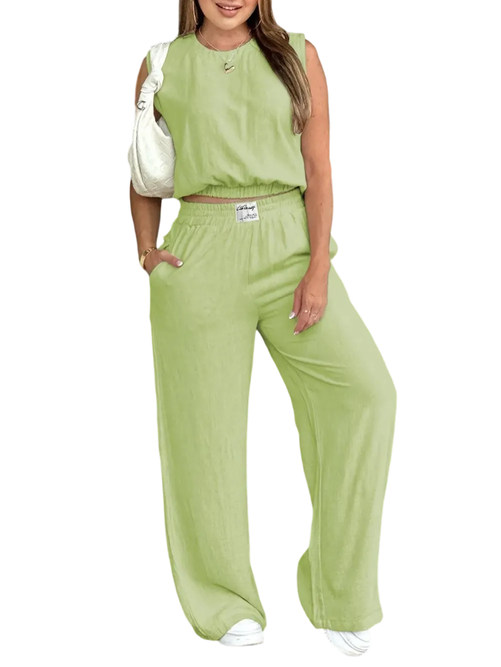 🎉Women's 2-Piece Solid Color Tank Top & Wide Leg Pants Set