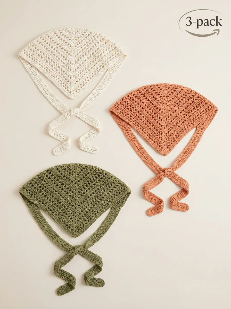 Everyday Crochet Three-Piece Bandana Headscarf Set