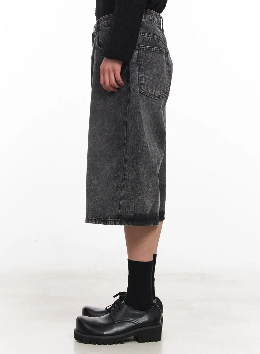 Men's Streetwear Washed Wide-Fit Denim Shorts