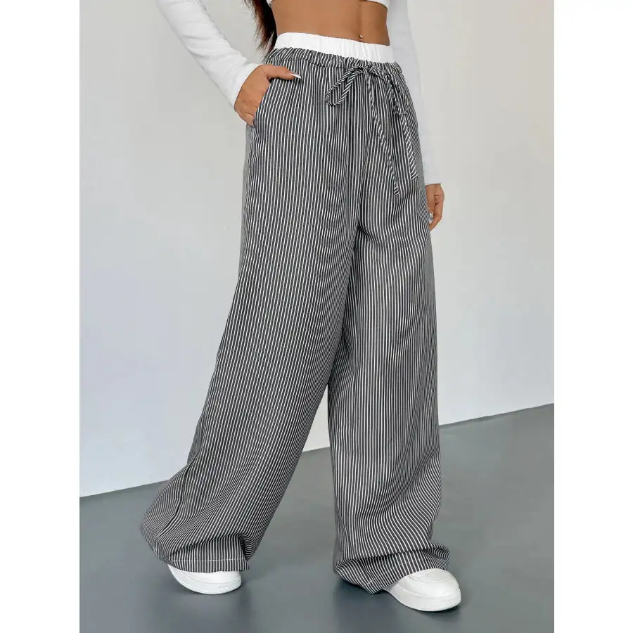 Everyday Striped Wide Leg Drawstring Pants